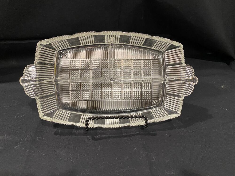Vintage Art Deco Pressed Glass Relish Dish, Condiments, 1920's, Crackers, Mints